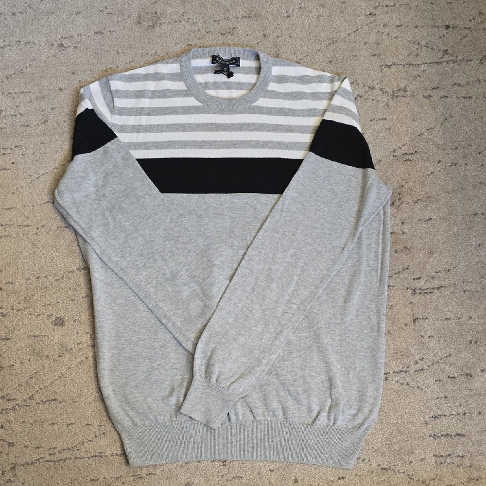 Express  Gray and Black Striped Crewneck Sweater, Size M, NWOT